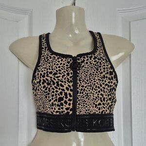 Michael Kors Black and Cream Leopard Crop Racer Back Top